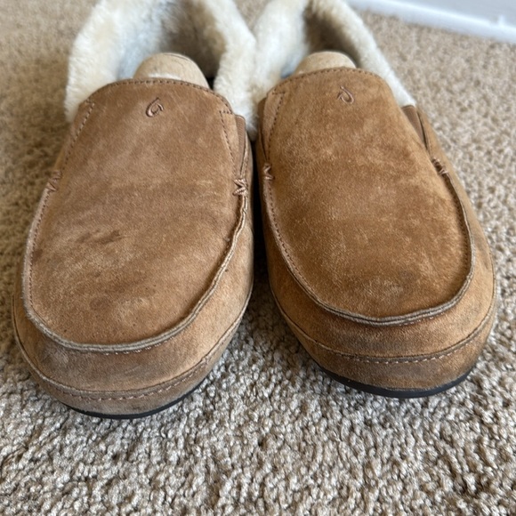 Olukai Women’s Ku’una Brown Suede Leather Sheepskin Fur Slip On Shoes Slippers - Picture 6 of 9